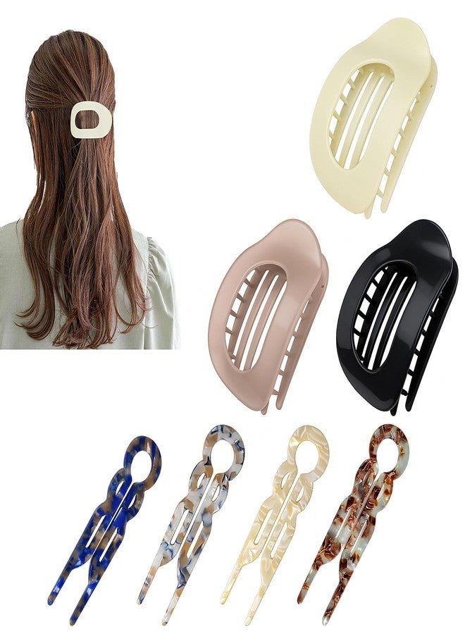 BOKKY 3 PACK Women's Flat Claw Hair Clips And 4 PACK No-Slip Hair Pin, Strong Hold Square Hair Accessories For Thick & Thin Hair, Lay Flat Design For Work & Daily Styling(B) - Image 1